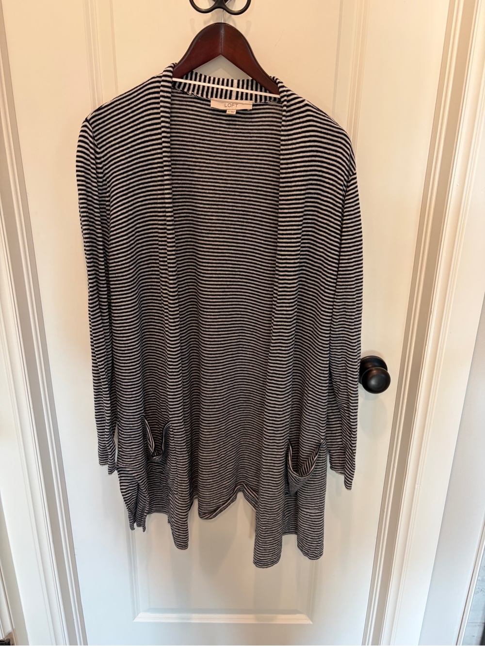 Loft Striped Open Front Cardigan - Black & White XL